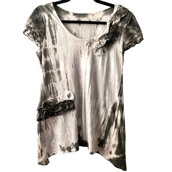 RXB | WHITE & SAGE TIE DYE RUFFLED LACE TUNIC TOP - Picture 8 of 8
